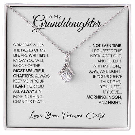 Granddaughter Gold and Stainless Steel Necklace, Most Beautiful Chapter, Graduation or Birthday Present 14K White Gold Finish Standard Box