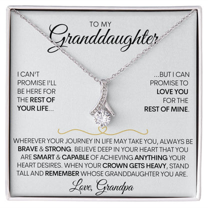 To My Granddaughter (Love, Grandpa), Beautiful 14k White Gold Necklace, Promise to Love You