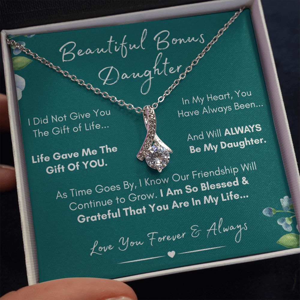 To My Beautiful Bonus Daughter - Always My Daughter | Stainless Steel and Gold Elegant Family Necklace