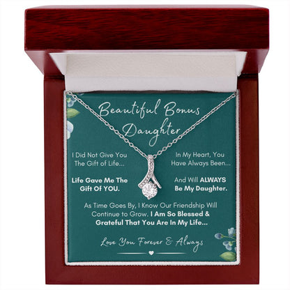 To My Beautiful Bonus Daughter - Always My Daughter | Stainless Steel and Gold Elegant Family Necklace