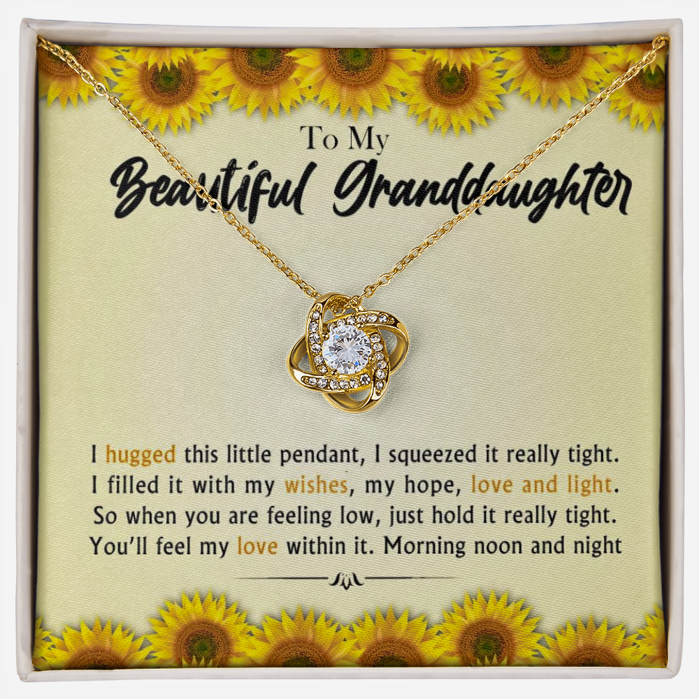To My Beautiful Granddaughter - Morning Noon and Night - Gold and Stainless Steel Knot Necklace