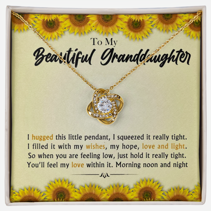 To My Beautiful Granddaughter - Morning Noon and Night - Gold and Stainless Steel Knot Necklace