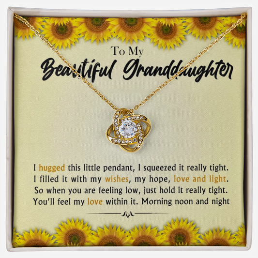 To My Beautiful Granddaughter - Morning Noon and Night - Gold and Stainless Steel Knot Necklace