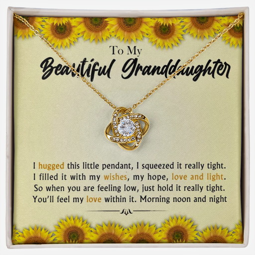To My Beautiful Granddaughter - Morning Noon and Night - Gold and Stainless Steel Knot Necklace 18K Yellow Gold Finish Standard Box