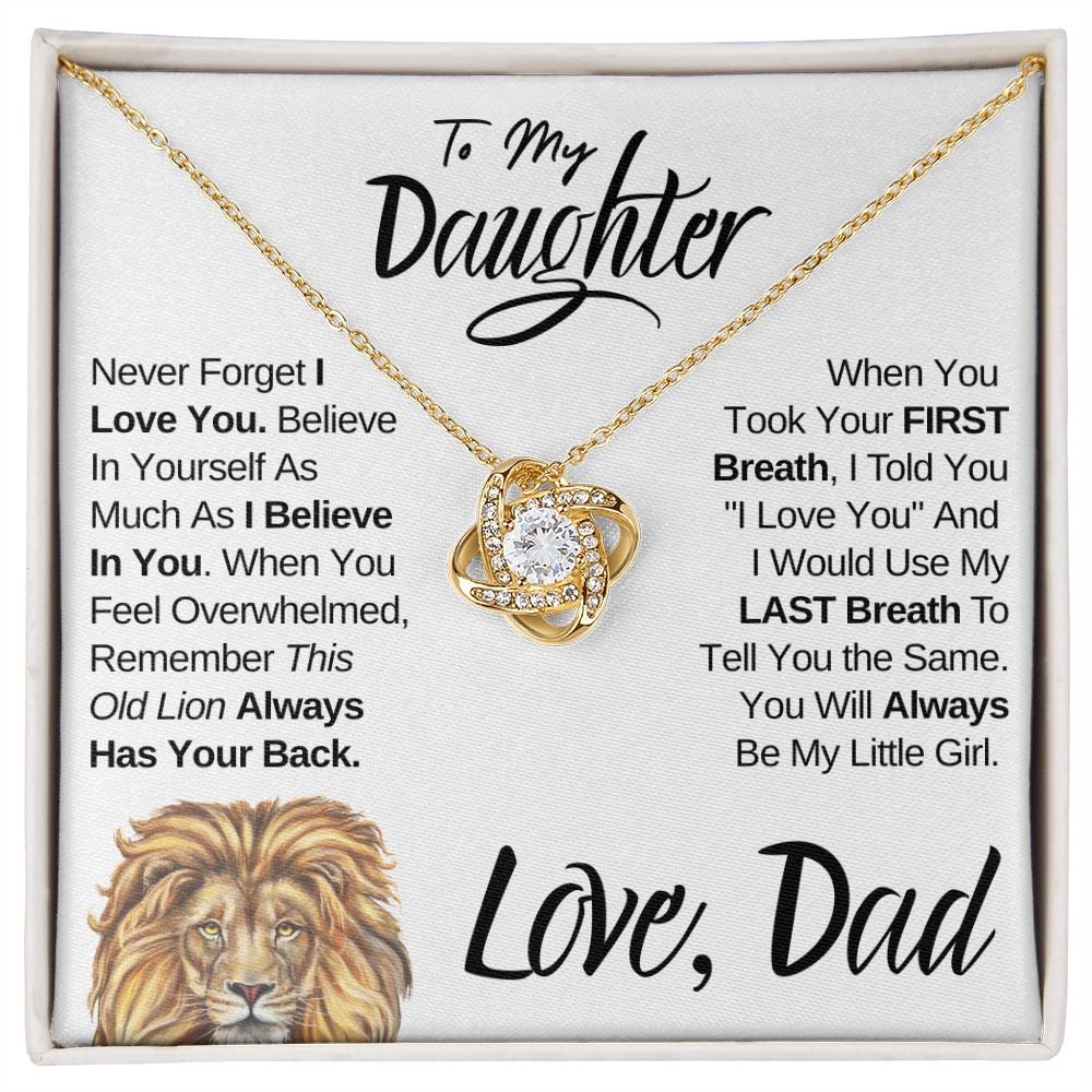 To My Daughter (Love, Dad) Old Lion Has Your Back, Beautiful Gold Knot Necklace