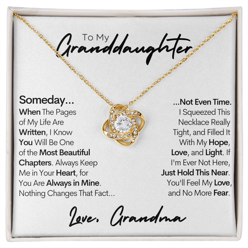 Granddaughter Gold Necklace, Hope Love and Light, Stainless Steel and Gold Knot Necklace 18K Yellow Gold Finish Standard Box
