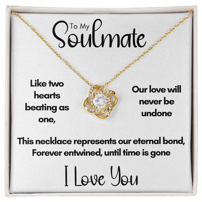 To My Soulmate - Two Hearts Beating as One | 14k White Gold Love Knot Necklace