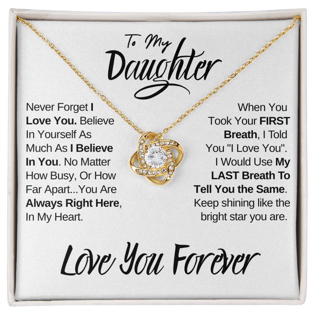 Daughter - Always In My Heart | Beautiful 14k White Gold Family Knot Necklace