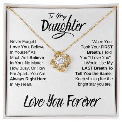Daughter - Always In My Heart | Beautiful 14k White Gold Family Knot Necklace