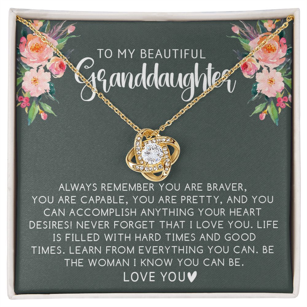 Beautiful Granddaughter - Brave | 14k White Gold and Steel Necklace