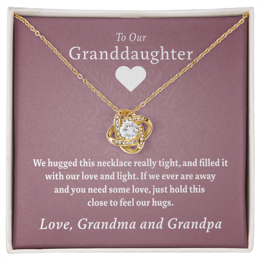 To Our Granddaughter (From Grandma & Grandpa) - Hugged This Tight Red  | Gold and Stainless Steel Knot Necklace