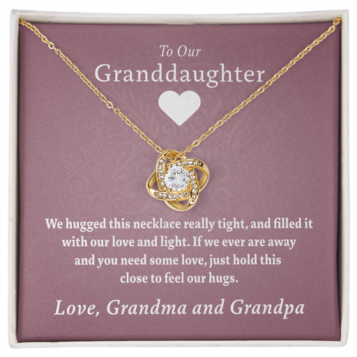 To Our Granddaughter (From Grandma & Grandpa) - Hugged This Tight Red | Gold and Stainless Steel Knot Necklace 18K Yellow Gold Finish Standard Box