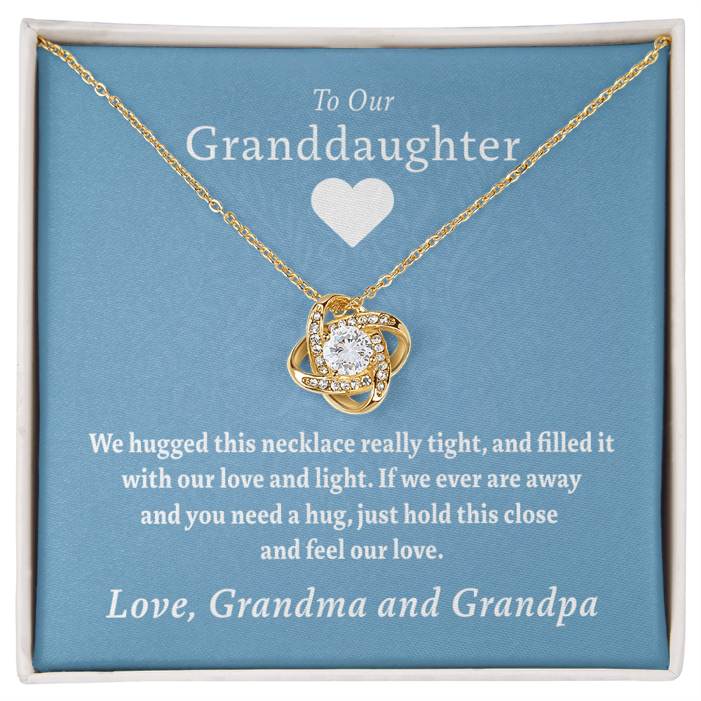 To Our Granddaughter (From Grandma & Grandpa) - Hugged This Tight  | Gold and Stainless Steel Knot Necklace