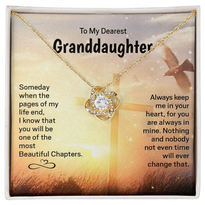 Dearest Granddaughter - Keep Me In Your Heart | 14k White Gold and Stainless Steel Knot Necklace