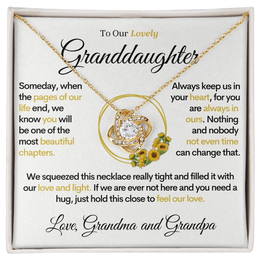 To Our Lovely Granddaughter - Pages of Life Sunflower, Gold Necklace With Message Card and Box