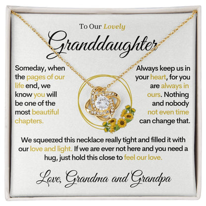 To Our Lovely Granddaughter - Pages of Life Sunflower, Gold Necklace With Message Card and Box