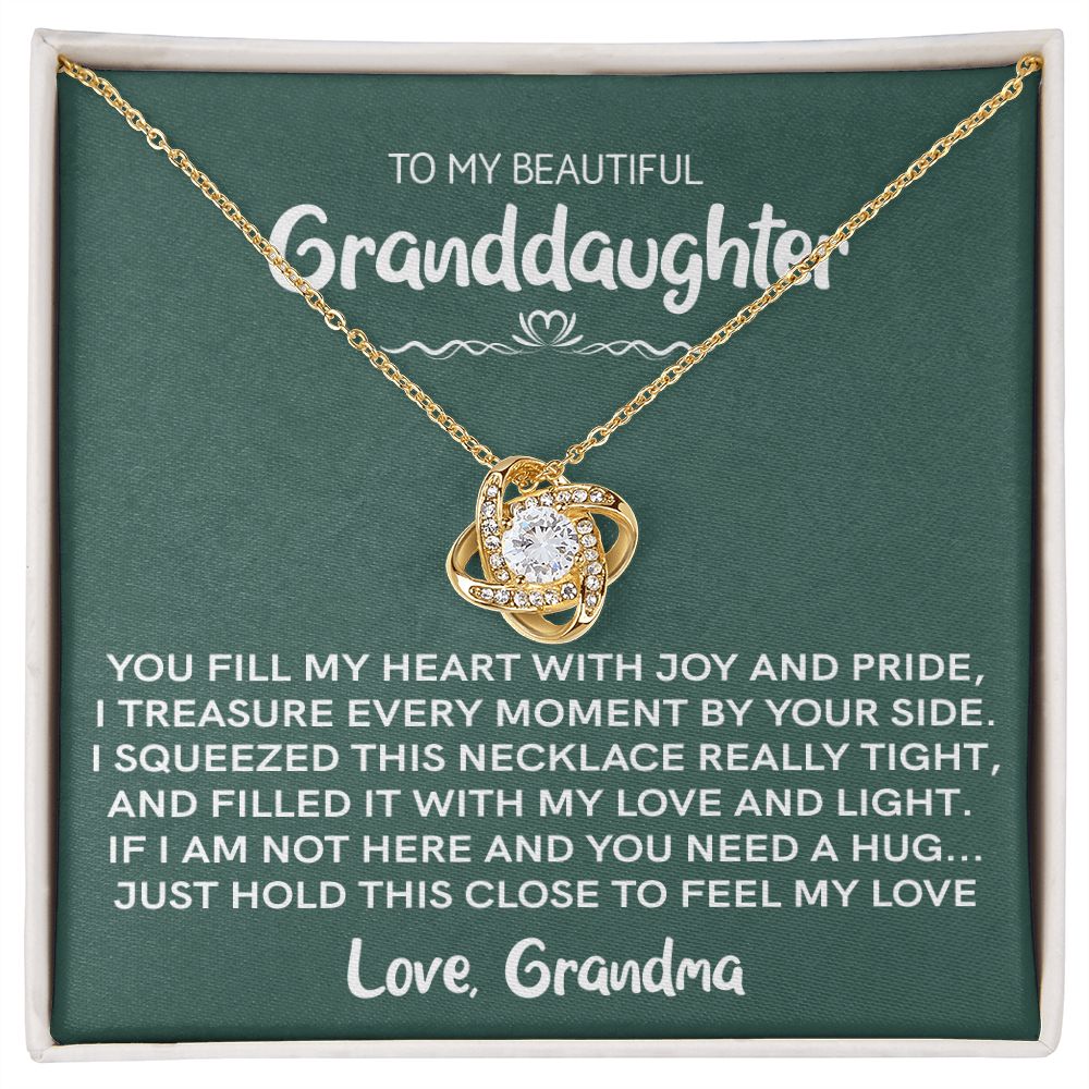 Beautiful Granddaughter - Joy and Pride | 14k White Gold Love Knot Necklace