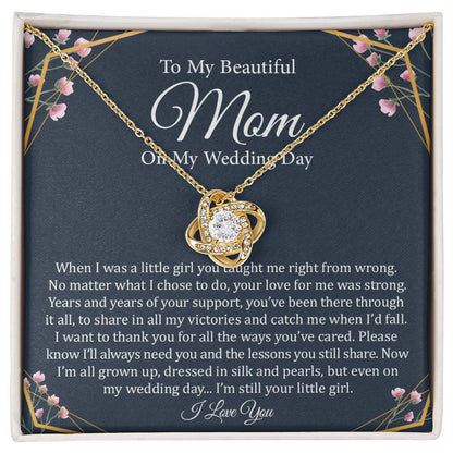 To My Beautiful Mom On My Wedding Day | 14k White Gold and Stainless Steel Knot Necklace
