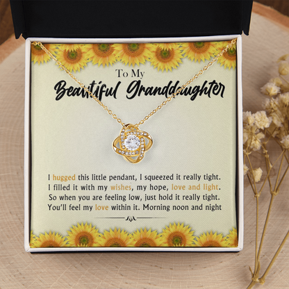 To My Beautiful Granddaughter - Morning Noon and Night - Gold and Stainless Steel Knot Necklace