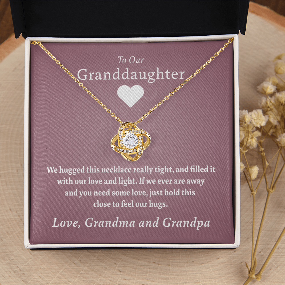 To Our Granddaughter (From Grandma & Grandpa) - Hugged This Tight Red  | Gold and Stainless Steel Knot Necklace