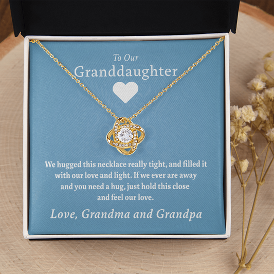 To Our Granddaughter (From Grandma & Grandpa) - Hugged This Tight  | Gold and Stainless Steel Knot Necklace
