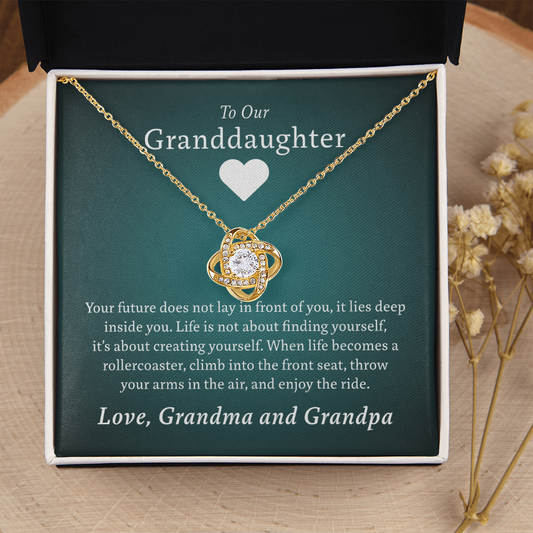 To Our Granddaughter (From Grandma & Grandpa) - Enjoy the Ride | Gold and Stainless Steel Knot Necklace