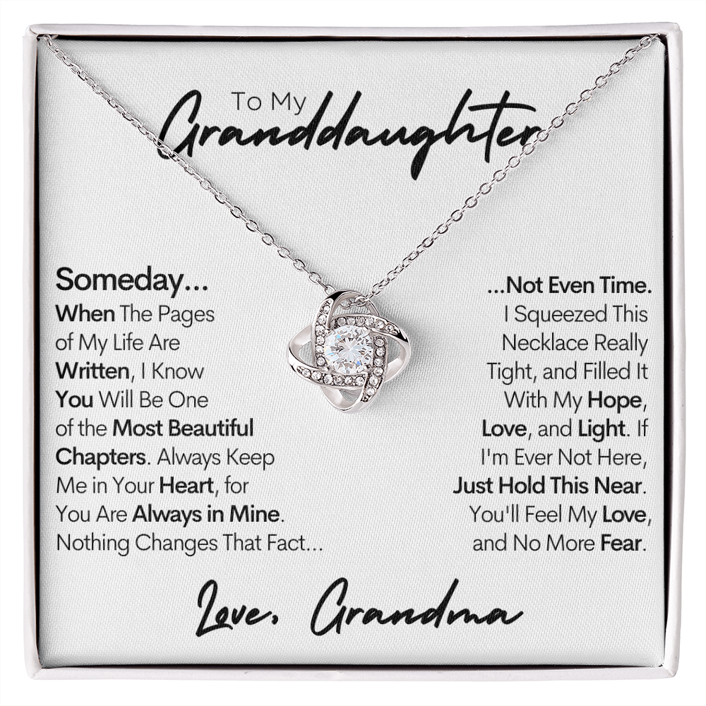 Granddaughter Gold Necklace, Hope Love and Light, Stainless Steel and Gold Knot Necklace