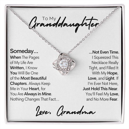 Granddaughter Gold Necklace, Hope Love and Light, Stainless Steel and Gold Knot Necklace