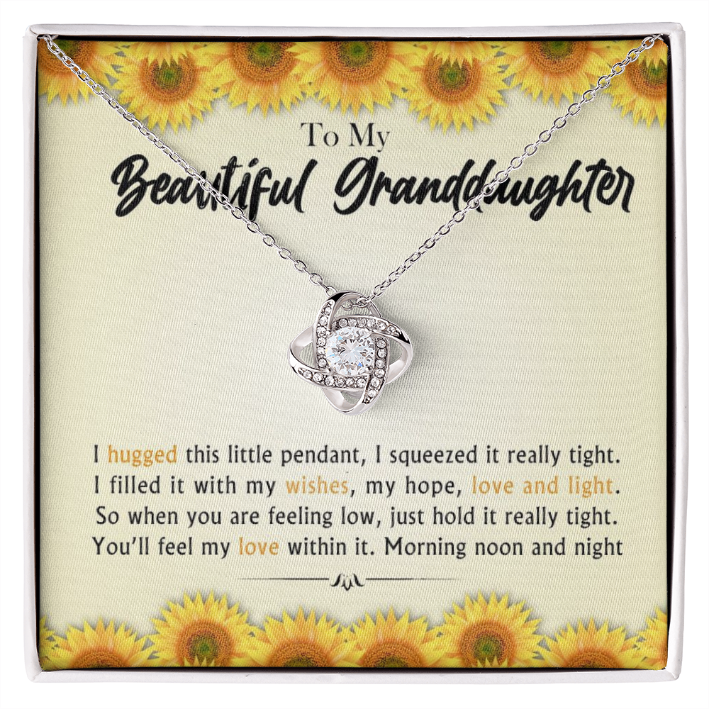 To My Beautiful Granddaughter - Morning Noon and Night - Gold and Stainless Steel Knot Necklace