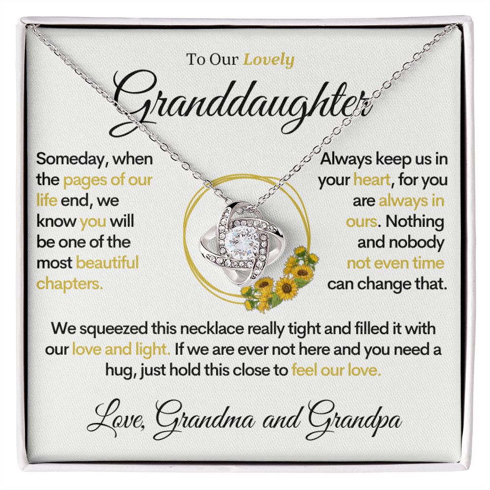 To Our Lovely Granddaughter - Pages of Life Sunflower, Gold Necklace With Message Card and Box