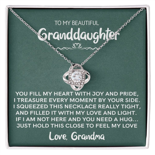 Beautiful Granddaughter - Joy and Pride | 14k White Gold Love Knot Necklace