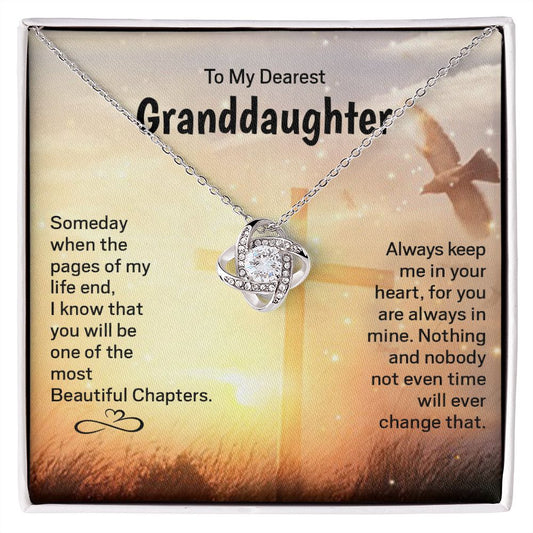 Dearest Granddaughter - Keep Me In Your Heart | 14k White Gold and Stainless Steel Knot Necklace