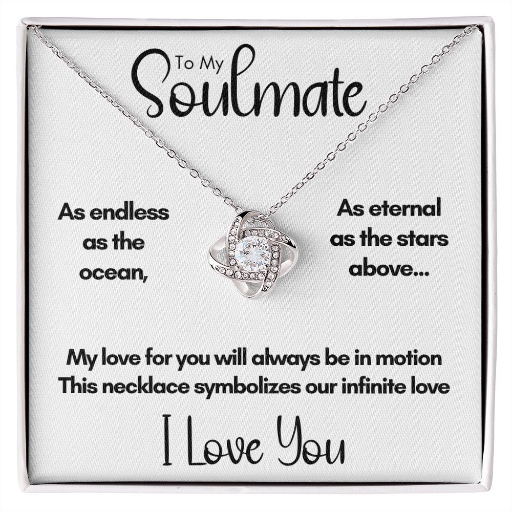 To My Soulmate - Endless As the Ocean | 14k White Gold Love Knot Necklace
