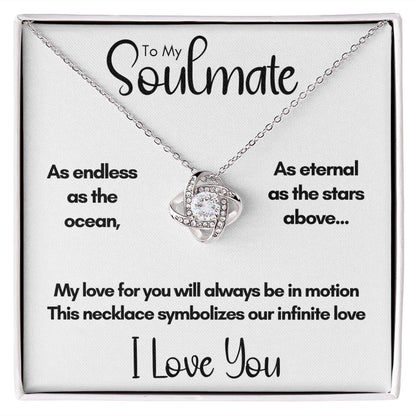 To My Soulmate - Endless As the Ocean | 14k White Gold Love Knot Necklace