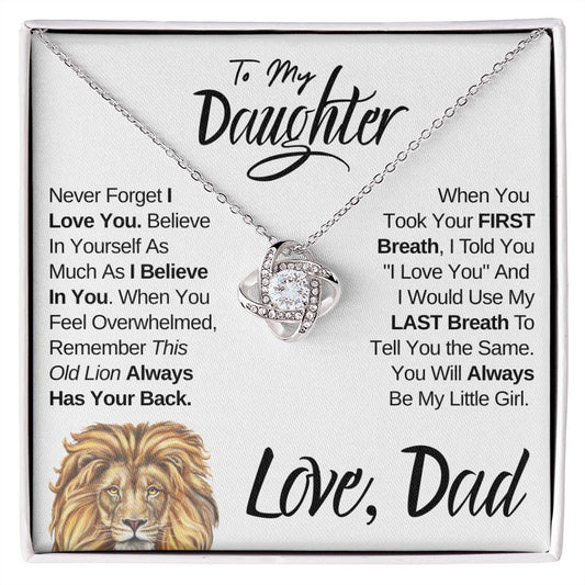 To My Daughter (Love, Dad) Old Lion Has Your Back, Beautiful Gold Knot Necklace