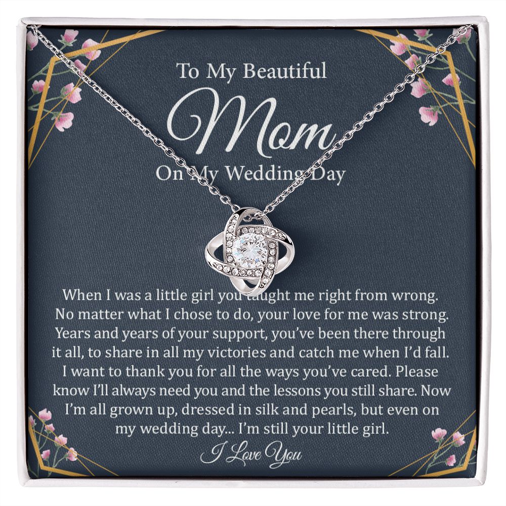 To My Beautiful Mom On My Wedding Day | 14k White Gold and Stainless Steel Knot Necklace