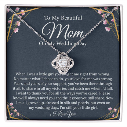 To My Beautiful Mom On My Wedding Day | 14k White Gold and Stainless Steel Knot Necklace