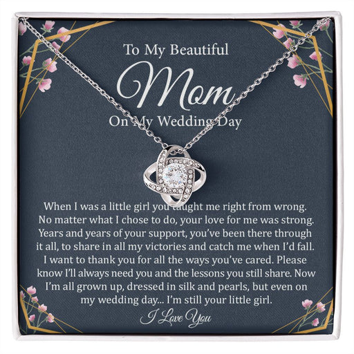 To My Beautiful Mom On My Wedding Day | 14k White Gold and Stainless Steel Knot Necklace 14K White Gold Finish Standard Box