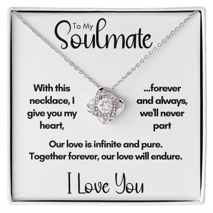To My Soulmate - Together Forever | 14k White Gold Love Knot Necklace