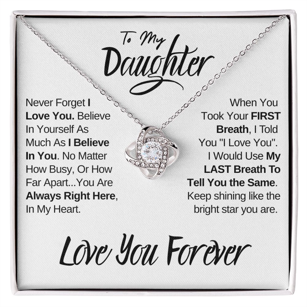 Daughter - Always In My Heart | Beautiful 14k White Gold Family Knot Necklace