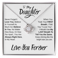 Daughter - Always In My Heart | Beautiful 14k White Gold Family Knot Necklace