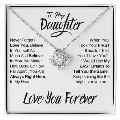 Daughter - Always In My Heart | Beautiful 14k White Gold Family Knot Necklace