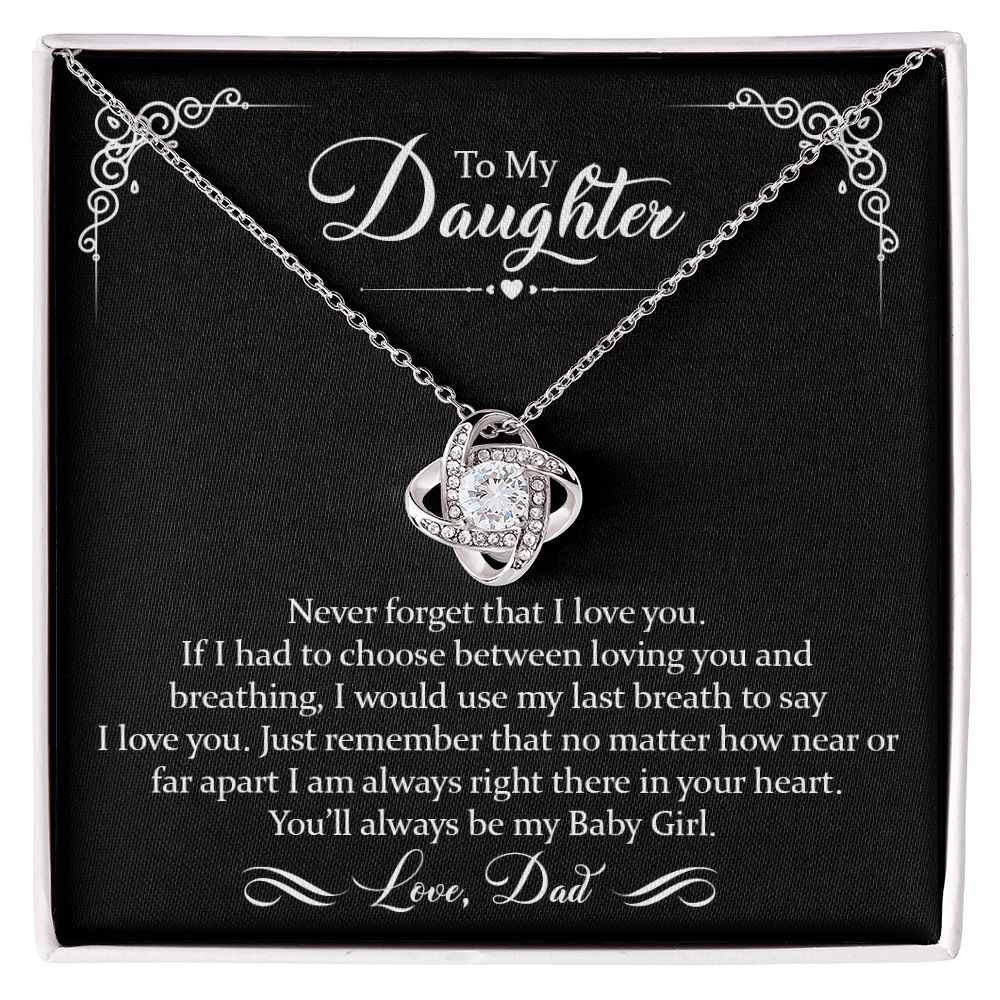 To Daughter (Love Dad) Last Breath | 14k White Gold Knot Necklace for Daughters