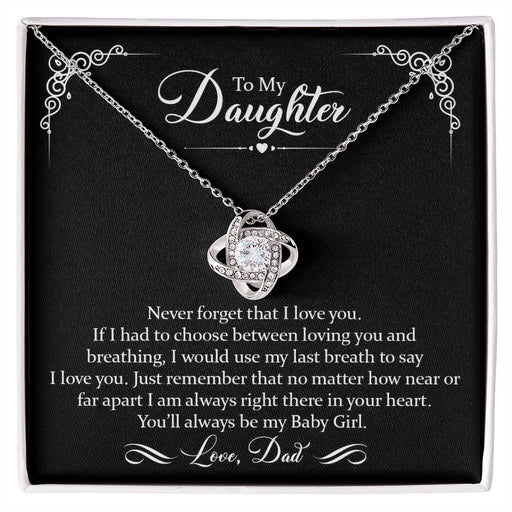 To Daughter (Love Dad) Last Breath | 14k White Gold Knot Necklace for Daughters 14K White Gold Finish Standard Box