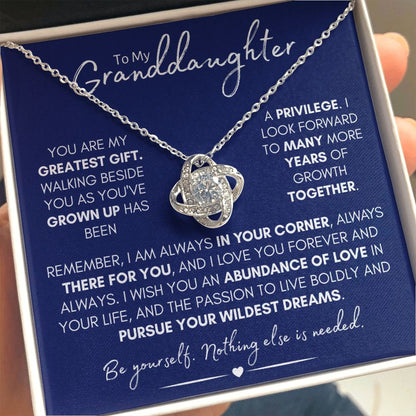 To My Granddaughter - Love & Growth, Beautiful Stainless Steel and Gold Love Knot Necklace