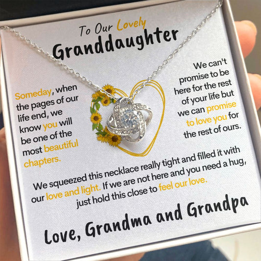 Lovely Granddaughter (Grandma & Grandpa)| 14k White Gold Family Knot Necklace