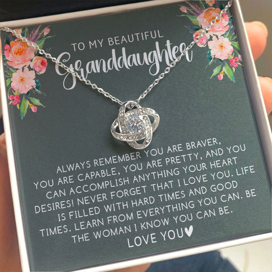 Beautiful Granddaughter - Brave | 14k White Gold and Steel Necklace