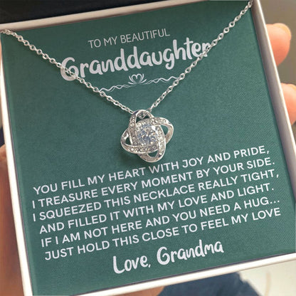 Beautiful Granddaughter - Joy and Pride | 14k White Gold Love Knot Necklace