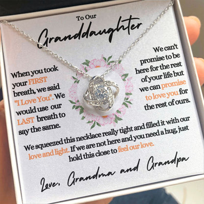 To Our Granddaughter (Love Grandma / Grandpa) Flowers Beautiful 14k White Gold Knot Necklace