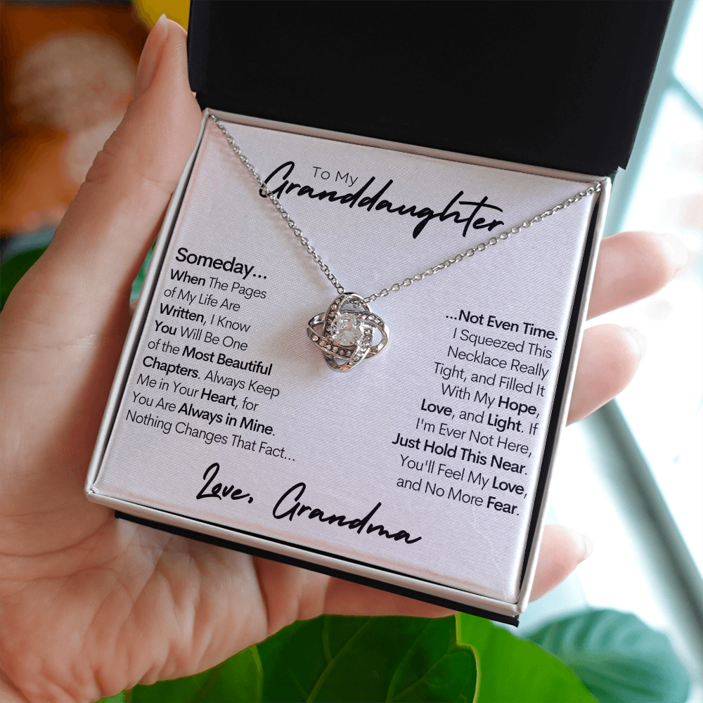 Granddaughter Gold Necklace, Hope Love and Light, Stainless Steel and Gold Knot Necklace